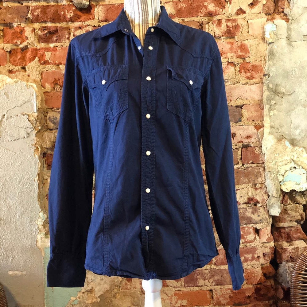True Religion Long Sleeve Western Shirt navy blue